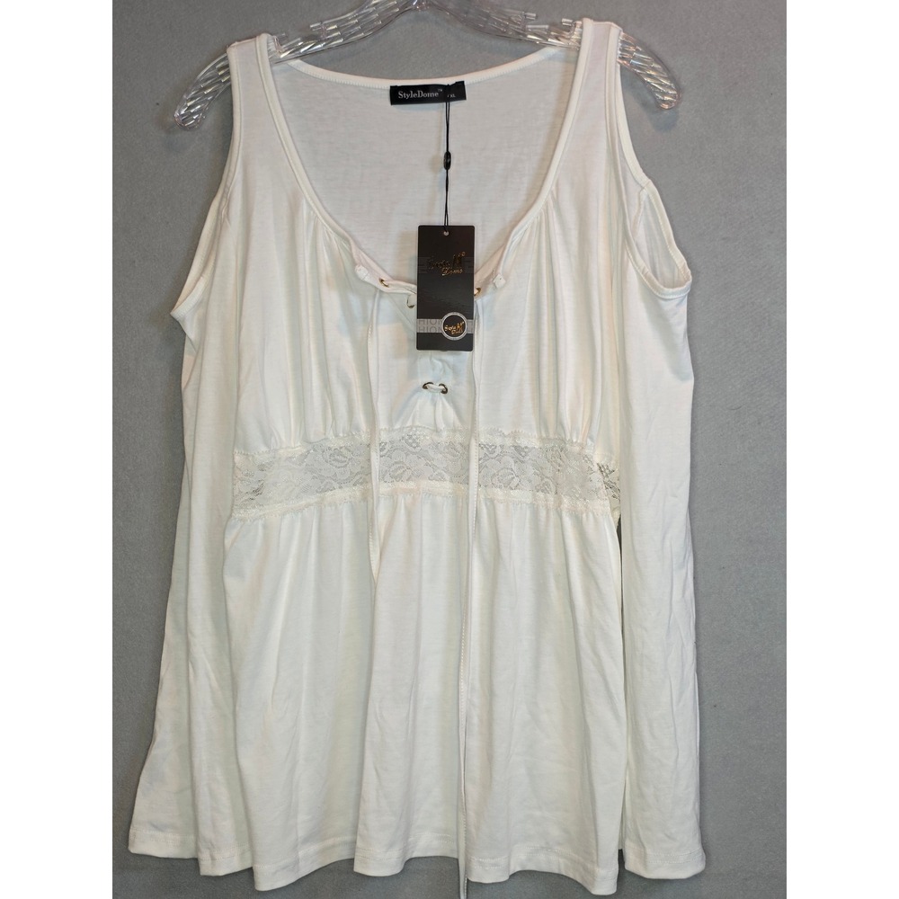 StyleDome Womens White Cold Shoulder Lace Up Long Sleeve Blouse 4XL New